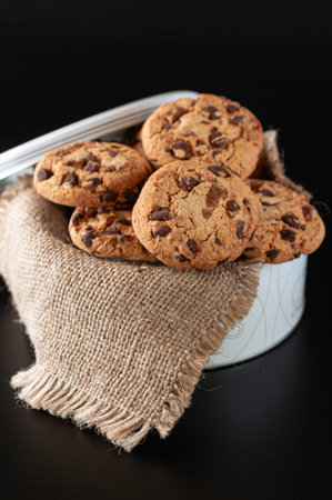 Cookies with chocolate on a dark backgroundの写真素材