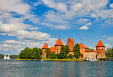 Panoramic view of Trakai castle on Lake Trakaiの写真素材