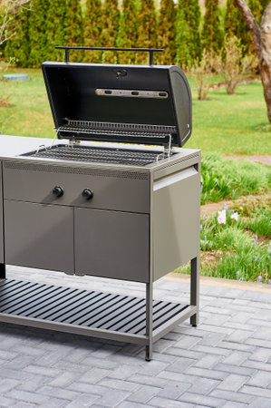 metal barbecue with removable grillの写真素材