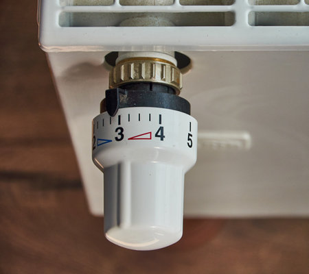 Close-up of thermostat for heating in the house.の写真素材