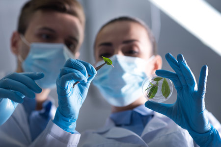 Look at this. Two young nice-looking perspective investigators in a gauze masks and rubber gloves...