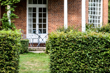 Luxury retirement home for seniors, with garden chairs ad large garden,のeditorial素材