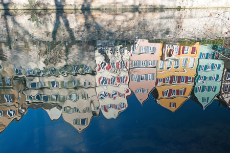 Reflection of old town of Tuebingen, Southern Germanyの写真素材