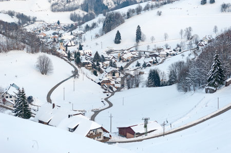 Village in the Black Forest in the winterの写真素材