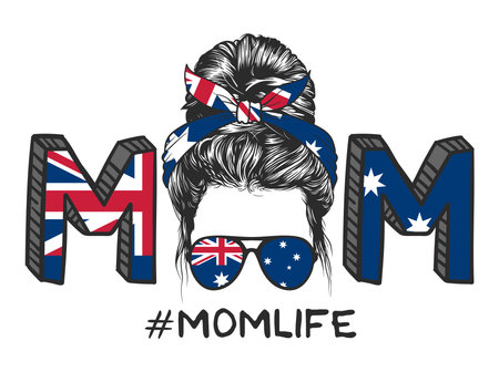 Mom with Australian flag headband and glasses vector illustrationのイラスト素材