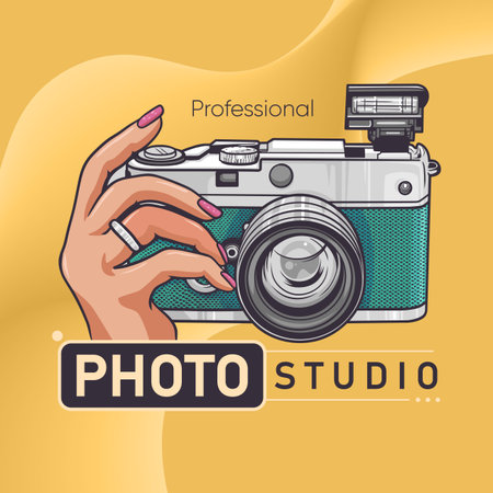 Photo camera logo, retro vector illustrationのイラスト素材