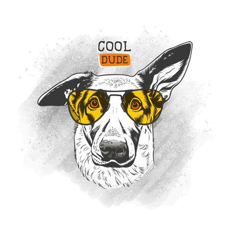 Illustration of cute and cool dog wearing yellow glassesのイラスト素材