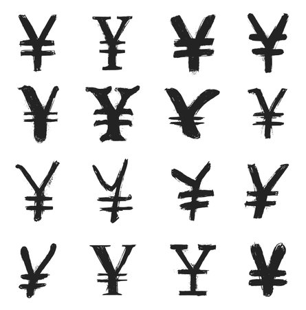 Set of yen currency symbols with hand drawn styleのイラスト素材