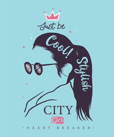 Silhouette of stylish young woman wearing sunglasses, vector illustrationのイラスト素材