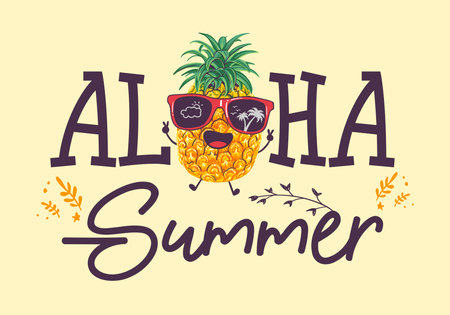 Aloha summer inscription with pineapple illustration wearing sunglassesのイラスト素材