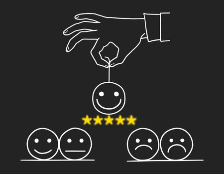 Positive feedback concept. Business hand give five-star rating. Vector line drawingのイラスト素材