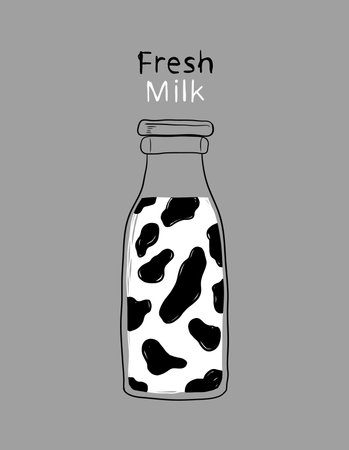 Hand drawn vector illustration of white milky drink on a bottleのイラスト素材