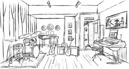 Hand drawn music studio vector illustrationのイラスト素材