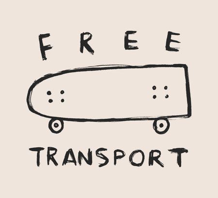 Free transport words with skateboard symbols. Hand drawn vector illustrationのイラスト素材