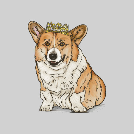 Cute little puppy wearing golden crown, hand drawn vector illustrationのイラスト素材