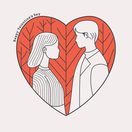Vector illustration of a couple on orange heart, Valentine's day minimalist clip artのイラスト素材