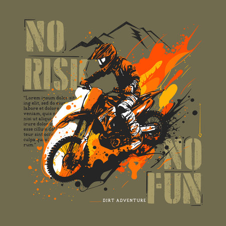 Motocross rider vector design, illustration with splashes of paint in yellow and orange colorsのイラスト素材