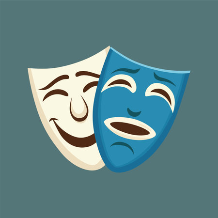 Two theatrical comedy and drama masks, Vector emotion illustrationのイラスト素材