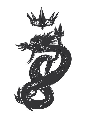 silhouette of a salamander wearing a crownのイラスト素材