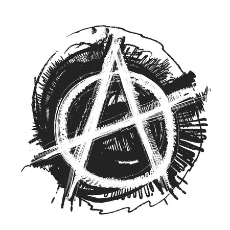 Grunge brush painted anarchy sign. Anarchy grunge style. Anarchy ink icon isolated on a white...