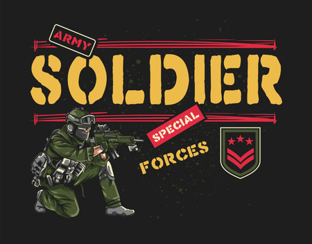 The male soldiers in the special force are on duty. Military vector illustrationのイラスト素材