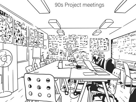 Meeting atmosphere in the Nineties in line art styleのイラスト素材