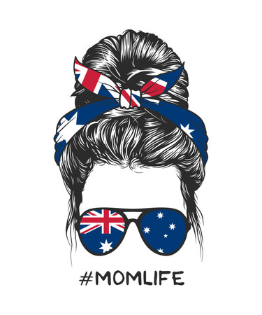 Messy bun hairstyle with Australian flag headband and glasses, vector illustrationのイラスト素材
