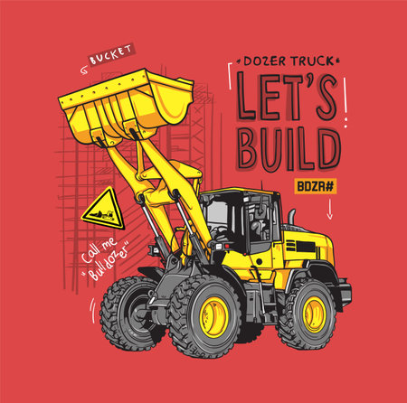 Bulldozer truck at work vector cartoon illustrationのイラスト素材