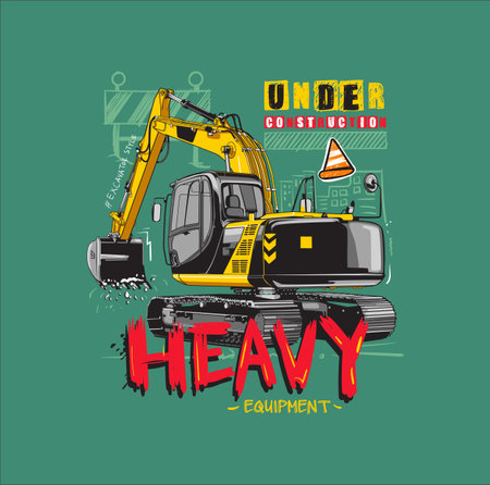 Big excavator in action. Vector cartoon illustrationのイラスト素材