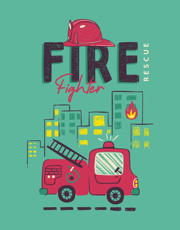 Firefighter hand drawing for kids poster or t-shirt printingのイラスト素材