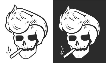 Hand drawn vector line art of a smoking skullのイラスト素材