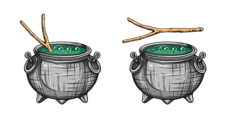 Witch cauldron with green potion, bubbling witches brew. vector illustrationのイラスト素材