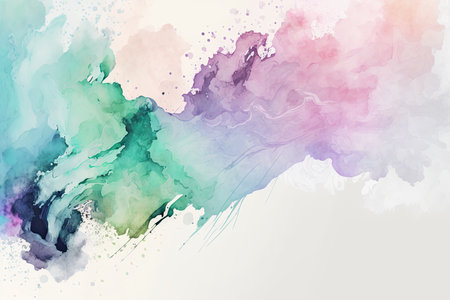Abstract watercolor splashes background. A colorful abstract composition of splashes and swirlsの素材