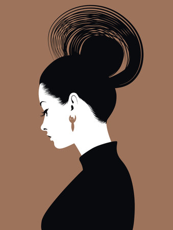 Silhouetted vector image of a woman with a messy bunのイラスト素材