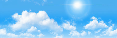 Clear blue sky with sun shining inの素材