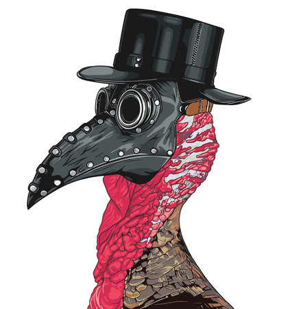 A turkey adorned with a plague doctor mask vector illustrationのイラスト素材