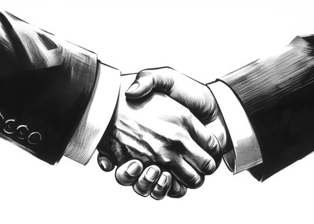 Handshake of business partners on a white background. Black and whiteの素材