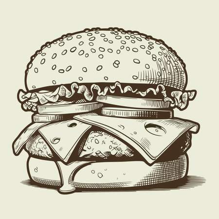Hamburger hand drawn vector illustration in engraving style.のイラスト素材