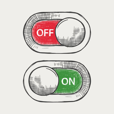 On and Off toggle switch. Hand drawn vector illustration in sketch style.のイラスト素材