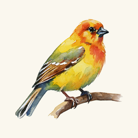Watercolor bird on a branch. Hand-drawn illustration. Isolated on white background.のイラスト素材