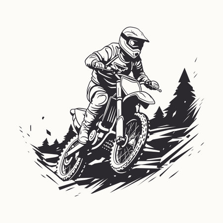 Motocross rider on mountain track. Vector illustration.のイラスト素材