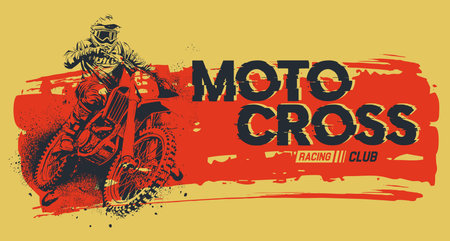 Motocross Grunge Banner with rider. Vector illustration.のイラスト素材