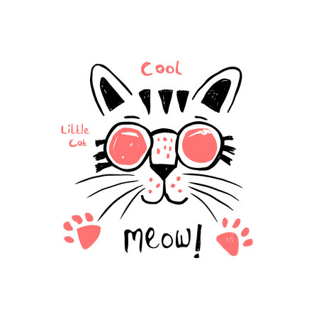 Cute hand drawn vector illustration of a cat with glasses.のイラスト素材