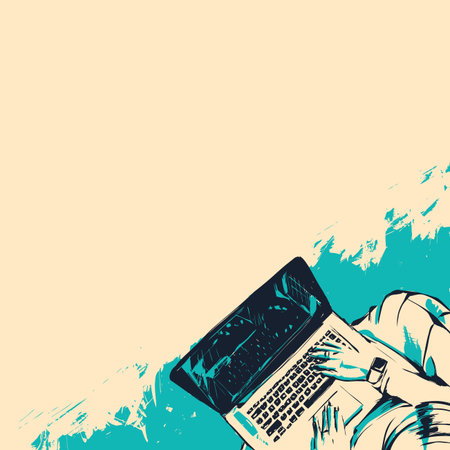 Modern Remote Work: Stylized Illustration of Person Using Computer.のイラスト素材
