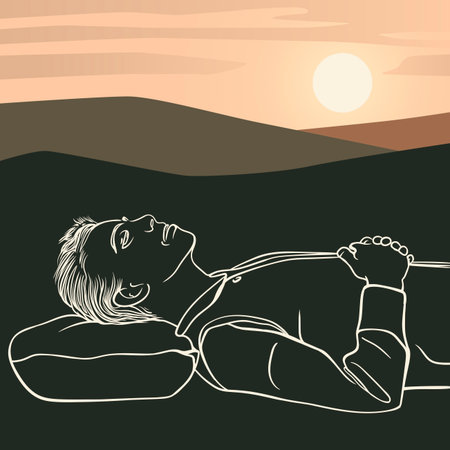 Serene Sunset Contemplation, Minimalist Line Art.のイラスト素材