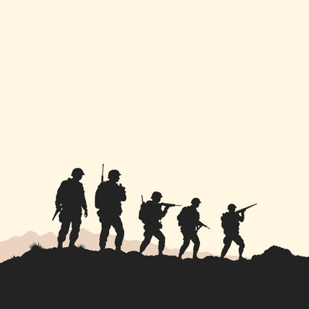 Silhouette of Soldiers Marching on a Hill.のイラスト素材