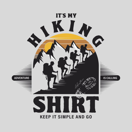 Illustration of adventurers trekking a rugged mountain path.のイラスト素材