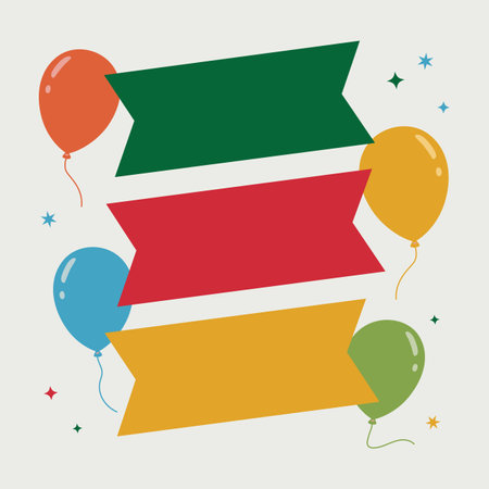 Blank banners with colorful balloons and stars, perfect for party themes.のイラスト素材