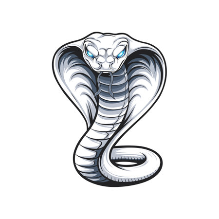 Illustration of a hooded white cobra with piercing blue eyes.のイラスト素材