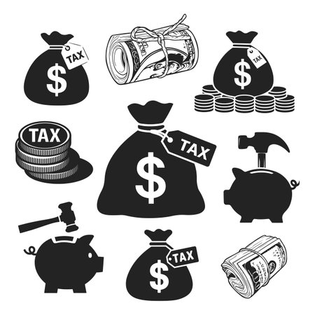 Monochrome graphic representing taxes and finance.のイラスト素材